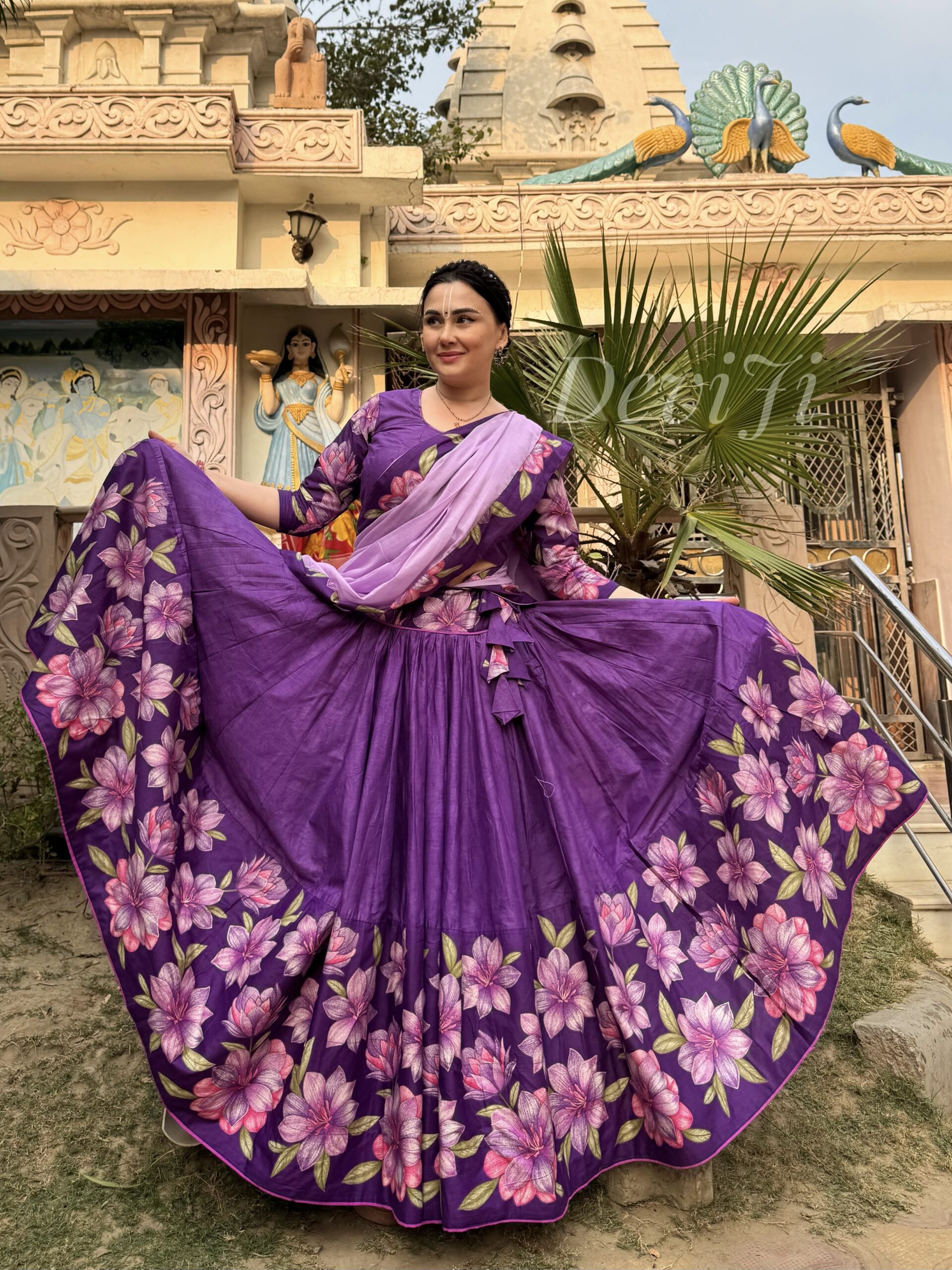 Purple flowers silk gopi dress - Image 4