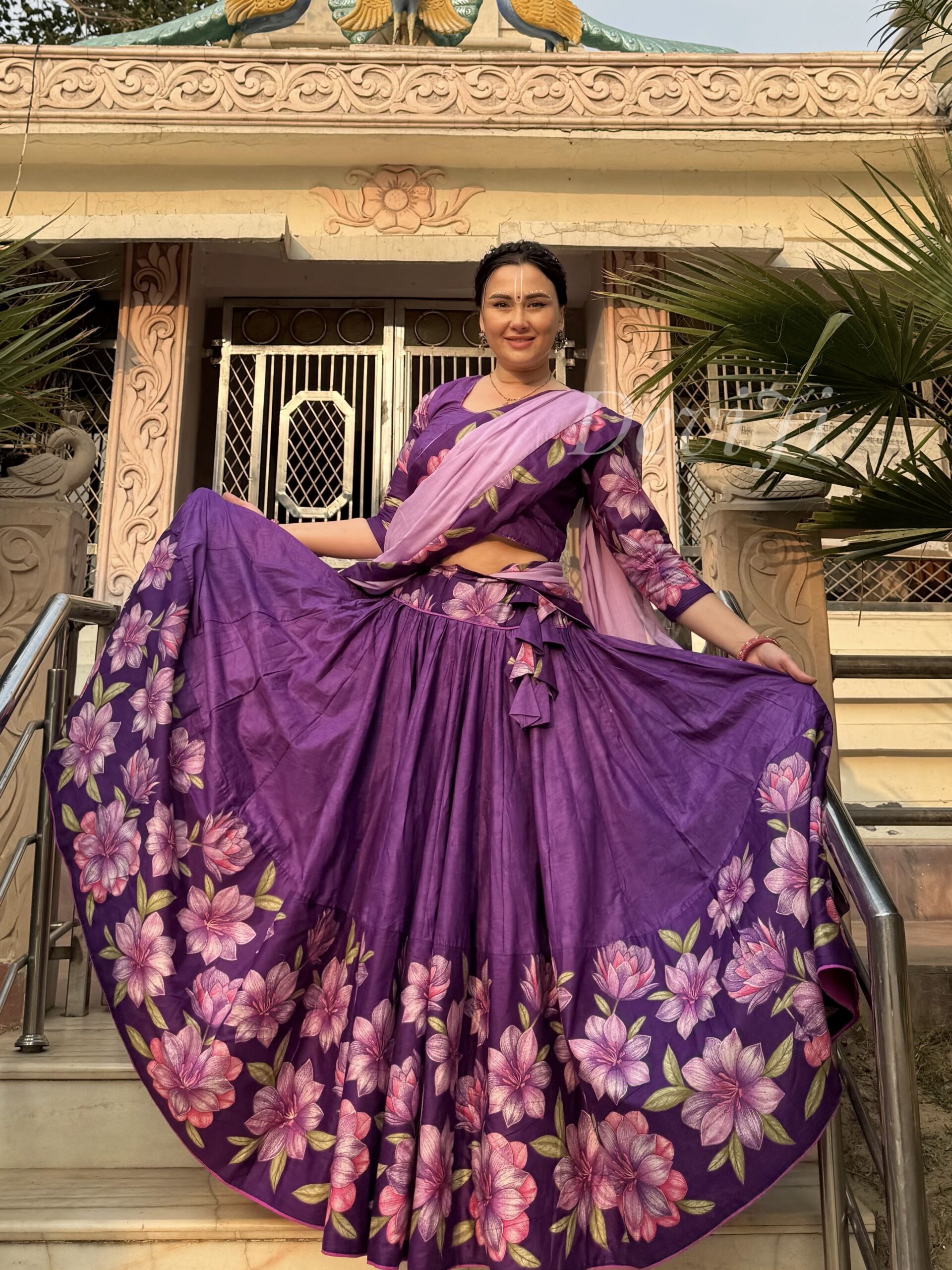 Purple flowers silk gopi dress - Image 3