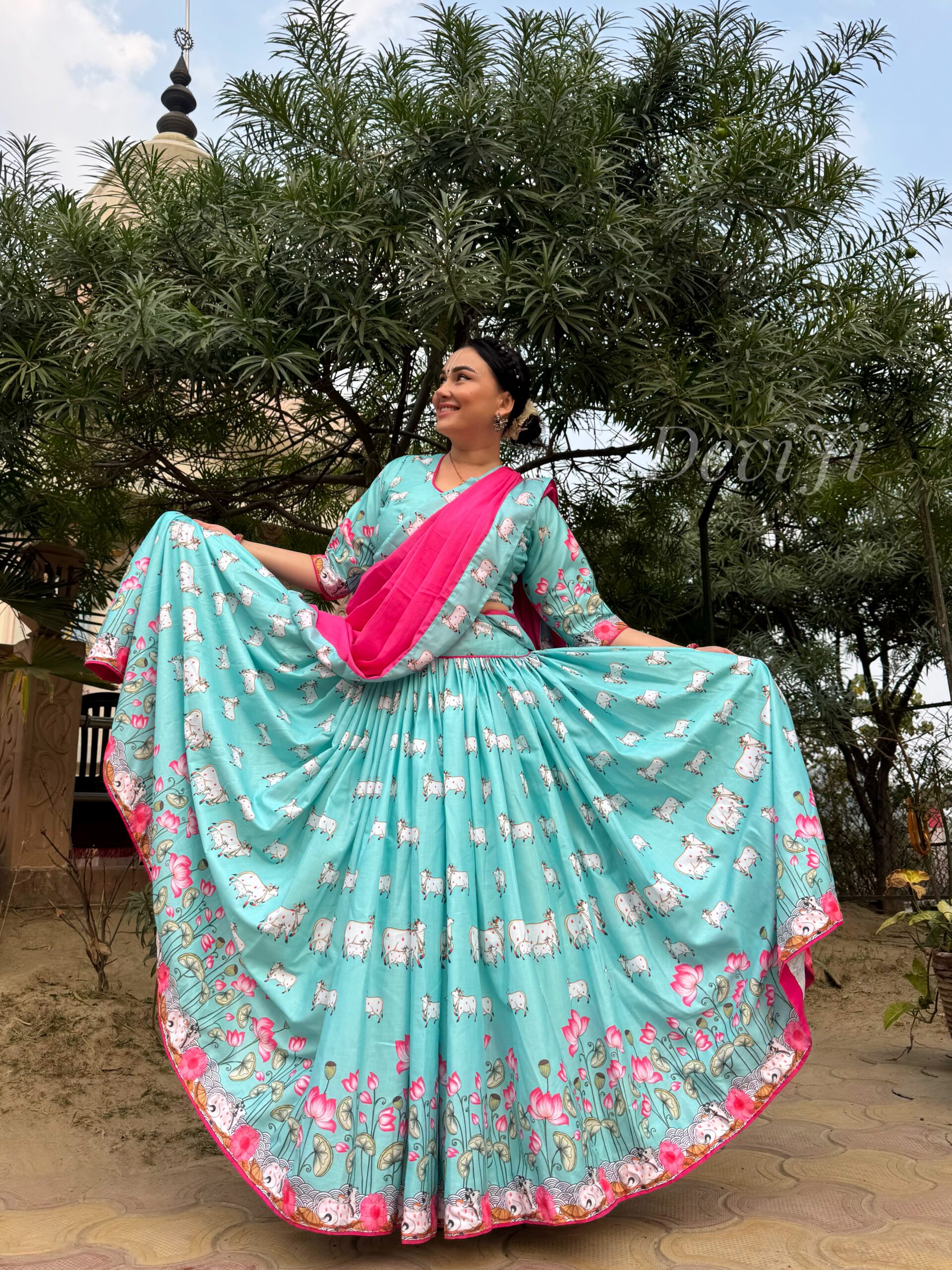 Cow Lotus mint Gopi Dress
