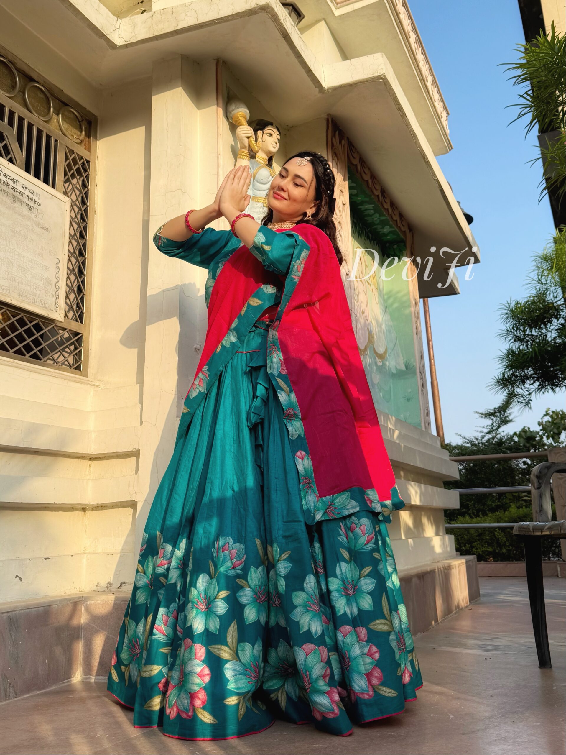 Teal flowers silk gopi dress - Image 6