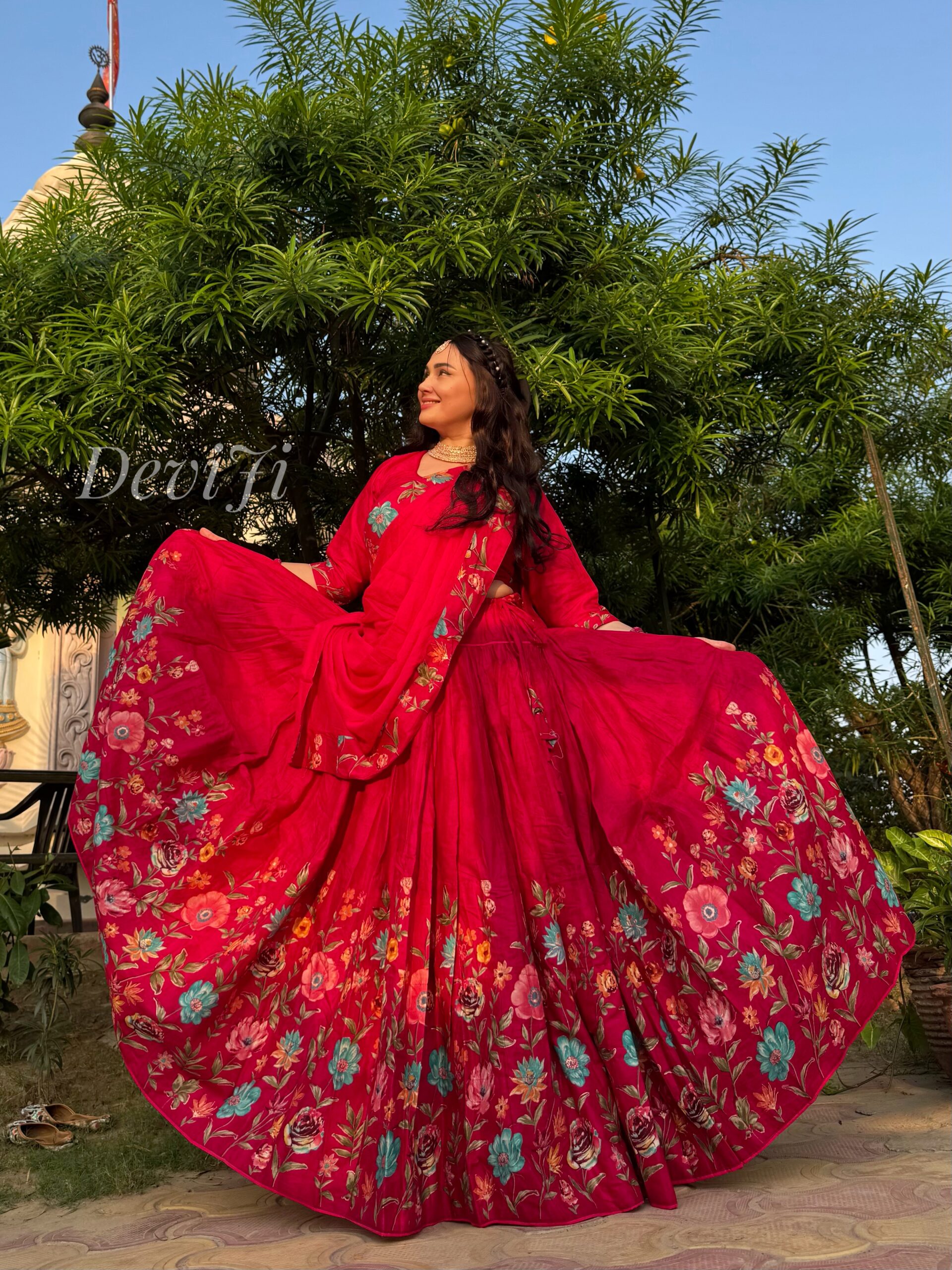 Magenta flowers Gopi dress silk